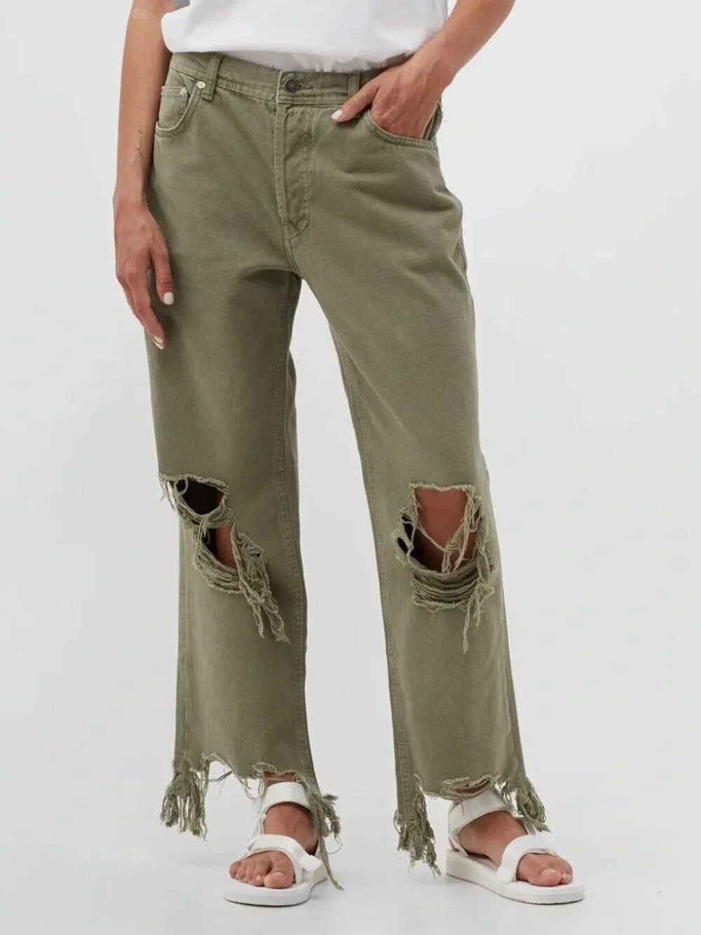 Free People NWT Maggie Mid-Rise Straight-Leg Distressed Denim Jeans size 25